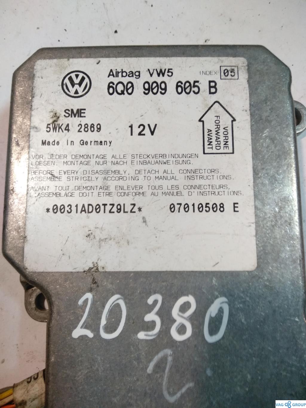 блок AirBag Volkswagen Passat B5 1998, 1.9 л., TDi, дизель, седан, 6Q0909605B, . - фото №1