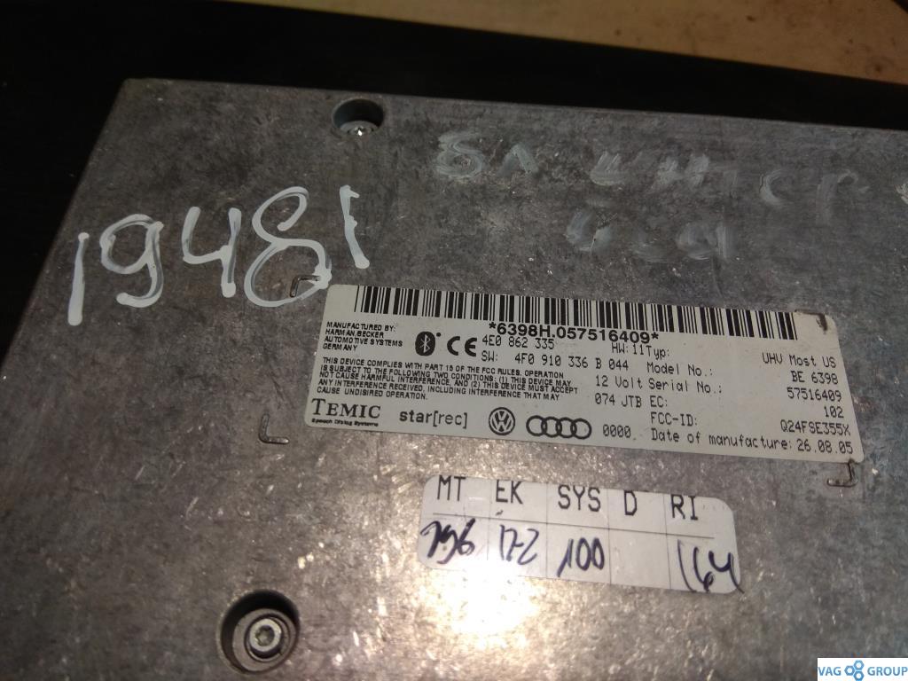 блок Bluetooth Audi A6 4F/C6 2006, 3.2 л., бензин, седан, 4F0910336B, 4E0862335, 4F0910336G, 4F0910336H, 4F0910336HX, . - фото №1